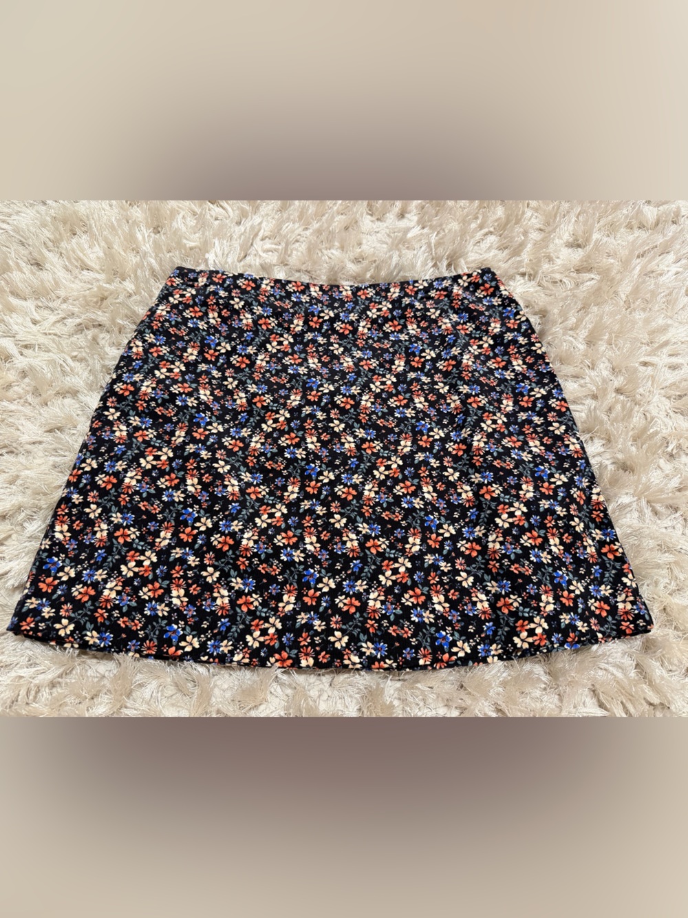 Brand New Size L Cooper Key Black Mini Skirt with Coral & Blue Floral Pattern